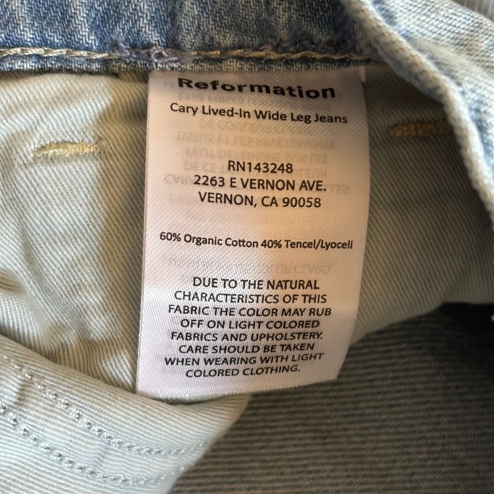 Reformation Cary Lived-In High Rise Wide Leg Jeans Light Blue 26 NWT - Picture 6 of 9